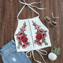 Crop Tops Women   New Embroidery Flower Womans Short Halter Neck Bandage Low Cut Tanks Top Women #23 GS