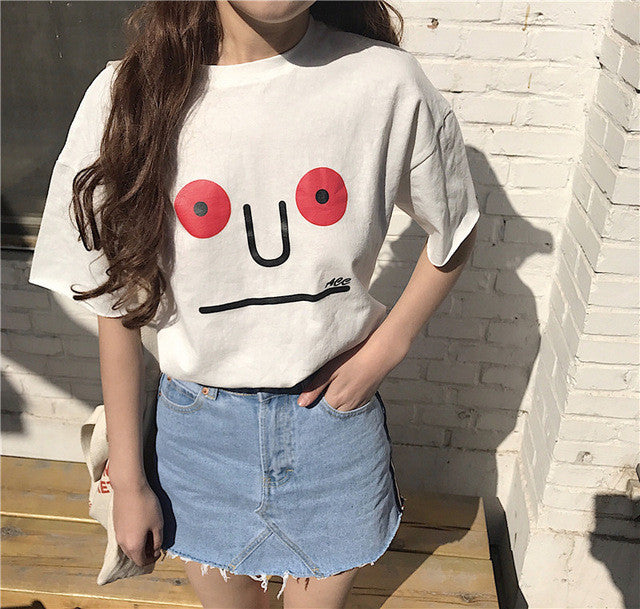 Cute Cartoon Character Print t-shirt Plus Size  New Women Loose T shirts Casual Women Short Sleeve Female O-neck Tops GS