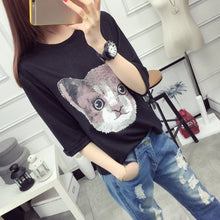 Cute Cat Women Tops  New Fashion Summer Style O Neck Half Sleeve Thin Women T Shirt Harajuku College Girl T-shirt 71211 GS