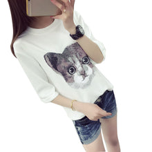 Cute Cat Women Tops  New Fashion Summer Style O Neck Half Sleeve Thin Women T Shirt Harajuku College Girl T-shirt 71211 GS