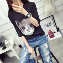 Cute Cat Women Tops  New Fashion Summer Style O Neck Half Sleeve Thin Women T Shirt Harajuku College Girl T-shirt 71211 GS