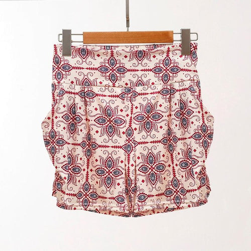 Elastic High Waist Shorts Women  Floral Print Casual Loose  Shorts Femme Pantalon Corto Mujer Short Pants #63 GS