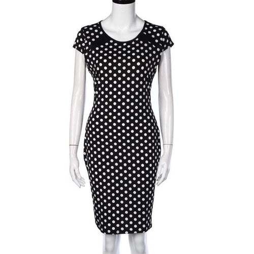 Elegant  Dress  Polk Dot Women Bodycon Short Sleeve Office Lady Pencil Dress Sexy Party Knee-length Dresses #23 GS
