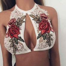 Embroidered Appliques Floral Lace Crop Top Women O Neck Hollow Out Sexy Lace Bralette Bustier Short Tank Top Women  #418 GS