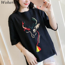 Embroidery T-shirts New  Women Summer T Shirt Fashion Tops Plus Size Female Short Sleeve t shirts 72610 GS