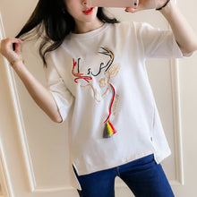 Embroidery T-shirts New  Women Summer T Shirt Fashion Tops Plus Size Female Short Sleeve t shirts 72610 GS