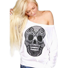 European Style    Women's T Shirt Long Sleeve Skull Print Camisetas Round Neck Fashion Women T-Shirt Femme GS