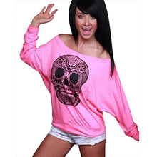 European Style    Women's T Shirt Long Sleeve Skull Print Camisetas Round Neck Fashion Women T-Shirt Femme GS