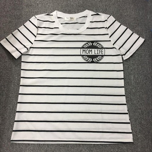 European style  Women Fashion Striped Mom Life Short Sleeve  Style Womens T-Shirt Harajuku #25 GS
