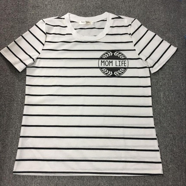European style  Women Fashion Striped Mom Life Short Sleeve  Style Womens T-Shirt Harajuku #25 GS