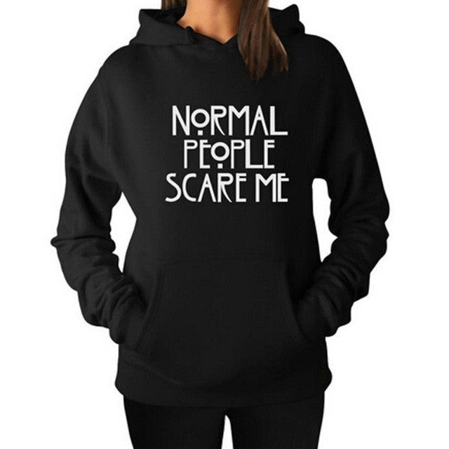 Fashion  Womens Hooded T-shirt Normal People Scare Me Letter Long Sleeve  And  Hoodie Pullover Tops Shirt Female GS
