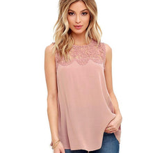 Fashion  Chiffon Shirts Women Hot Lace Splice Sleeveless Women's Blouses Sexy Casual Women tops S-XL  Pink White #03 GS