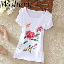 Fashion  New Summer Short Sleeve T-shirts Chinese Style Flowers Embroidery T Shirts Plus Size Female Casual Women Tops 72608 GS