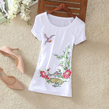 Fashion  New Summer Short Sleeve T-shirts Chinese Style Flowers Embroidery T Shirts Plus Size Female Casual Women Tops 72608 GS