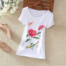 Fashion  New Summer Short Sleeve T-shirts Chinese Style Flowers Embroidery T Shirts Plus Size Female Casual Women Tops 72608 GS