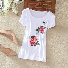 Fashion  New Summer Short Sleeve T-shirts Chinese Style Flowers Embroidery T Shirts Plus Size Female Casual Women Tops 72608 GS