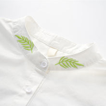 Fashion  New Women Leaves Embroidery Stand Collar Shirt White Long Sleeves Blouse Ladies Office Tops Shirt 33048 GS