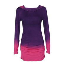 Fashion   Women T shirt Long Sleeve Hooded Gradient Color Tee Tops Female Blue Purple t-shirt woman vetement femme GS
