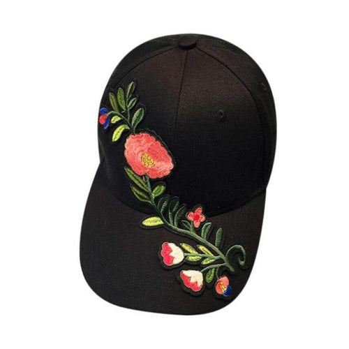 Fashion Baseball Hat Cap Women Cotton Applique Flower Embroidery Gorra Snapback Women Caps Pink Black White   New #23 GS