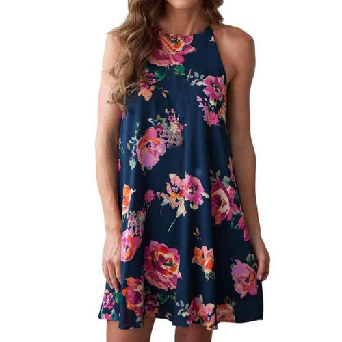 Fashion Floral Print Dress Women Mini Dress Boho Style O Neck Casual Bohemian Beach Dresses Ladies Robe Femme Women Clothing #43 GS