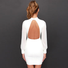 Fashion New  European Summer Women Sexy Vestidos Patchwork Full Sleeve Ladies Hollow Out Back Slim Dress White/Black Dresses GS