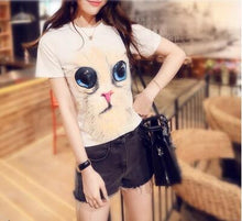 Fashion Print T-shirt Summer Cartoon Big Eyes Cat Print Women's T Shirt College Wind Casual Wild Girl Top Tees 71174 GS