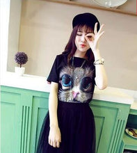 Fashion Print T-shirt Summer Cartoon Big Eyes Cat Print Women's T Shirt College Wind Casual Wild Girl Top Tees 71174 GS