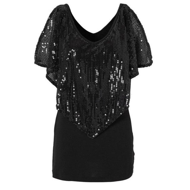 Fashion  Blouses For Women  Sequin Off Shoulder Women Sparkle Glitter Short Sleeve Ladies Tops Camisetas Mujer #63 GS