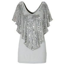 Fashion  Blouses For Women  Sequin Off Shoulder Women Sparkle Glitter Short Sleeve Ladies Tops Camisetas Mujer #63 GS