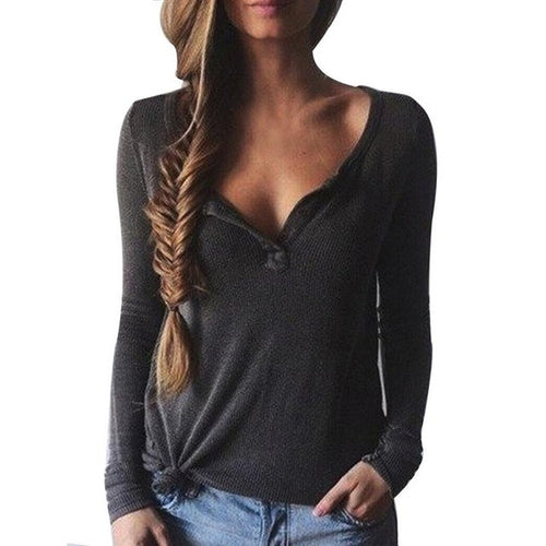Fashion Women  And  Tops  T Shirt Women Sexy V Neck Long Sleeve T-shirt Tops Shirts Femme Roupas Femininas GS