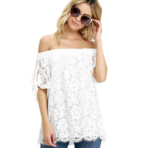 Fashion Women Lace Off Shoulder Casual Shirt  Tops Blouse Shirts Women camisetas mujer  #03 GS