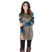 Fashion Women Long Style Casual Loose Strip Splice O-Neck   Long Sleeve T Shirt Female camisetas manga larga #1121 GS