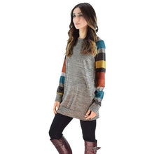 Fashion Women Long Style Casual Loose Strip Splice O-Neck   Long Sleeve T Shirt Female camisetas manga larga #1121 GS
