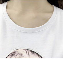 Fashion Women Shirt  Woman Head Print Short Sleeve Tee 3D Lace Decoration T-shirt Loose White Plus Size Tops Tee 33003 GS