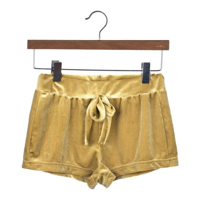 Fashion Women Short Femme   Ladies Crushed Velvet Drawstring Slim Skinny Casual Shorts High Waist Short Pants Women#63 GS
