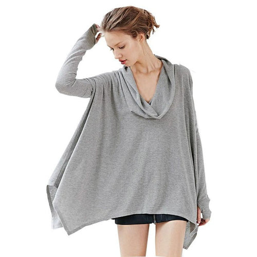 Fashion Women T shirt    Irregular Bow Collar Batwing Long Sleeve Casual Big Size T-shirt Femme poleras de mujer GS
