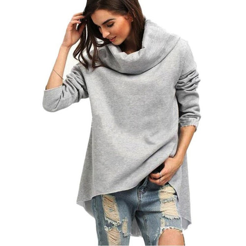 Fashion Women Turtleneck T-Shirt Casual Loose Long Sleeve Irregular Tops Cotton European Women Clothing Tee Shirt Femme #1207 GS