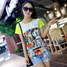 Female Chiffon Top Shirt  O-collar Short Sleeve Tops Printing Lace Hollow Patchwork Shirt Loose Fashion Vestidos 33077 GS