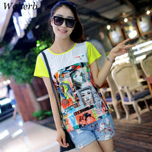 Female Chiffon Top Shirt  O-collar Short Sleeve Tops Printing Lace Hollow Patchwork Shirt Loose Fashion Vestidos 33077 GS