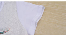 Female Chiffon Top Shirt  O-collar Short Sleeve Tops Printing Lace Hollow Patchwork Shirt Loose Fashion Vestidos 33077 GS