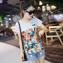Female Chiffon Top Shirt  O-collar Short Sleeve Tops Printing Lace Hollow Patchwork Shirt Loose Fashion Vestidos 33077 GS