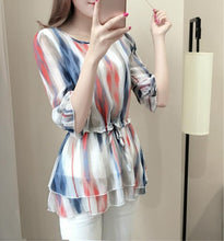 Female Tops Shirt  Summer Cute Half Sleeves O-neck Blouses Gradually Changing Color Shirt Loose Woman Chiffon Shirt 33064 GS