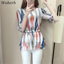 Female Tops Shirt  Summer Cute Half Sleeves O-neck Blouses Gradually Changing Color Shirt Loose Woman Chiffon Shirt 33064 GS
