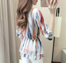 Female Tops Shirt  Summer Cute Half Sleeves O-neck Blouses Gradually Changing Color Shirt Loose Woman Chiffon Shirt 33064 GS