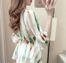 Female Tops Shirt  Summer Cute Half Sleeves O-neck Blouses Gradually Changing Color Shirt Loose Woman Chiffon Shirt 33064 GS