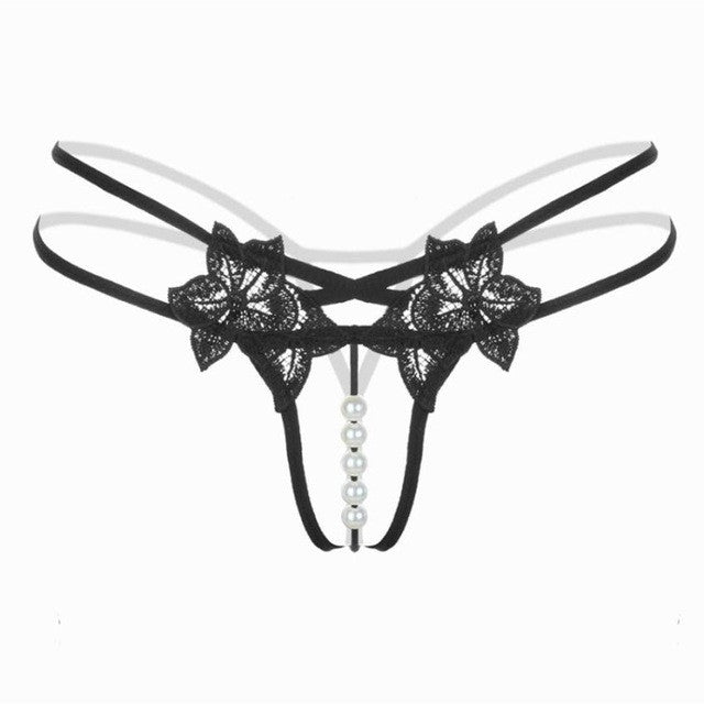 Flower Pearl Sexy Panties Ladies New  Hollow Out G String And Thongs Temptation Open Crotch Underwear Women Low Waist #23 GS