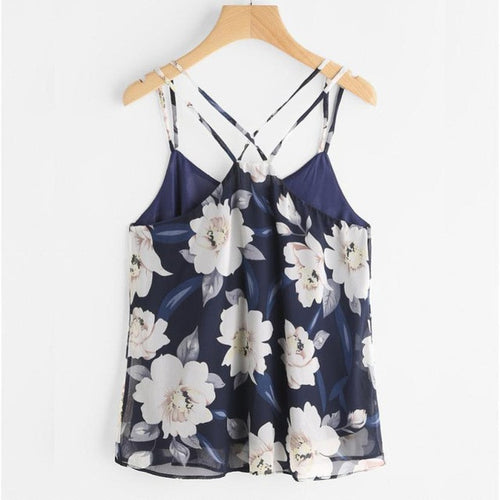 Flower Print Chiffon Tops Women   Fashion Sexy Crop Tops Beach Backlesss Camisole Halter Top Feamale #23 GS