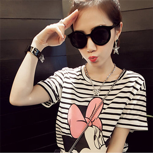 Good Quality New Summer O-neck Short Sleeve Striped Cartoon Woman T-shirt Cotton Casual Print Women T-shirts Tops Tees 30471 GS