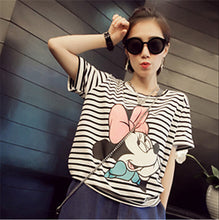 Good Quality New Summer O-neck Short Sleeve Striped Cartoon Woman T-shirt Cotton Casual Print Women T-shirts Tops Tees 30471 GS