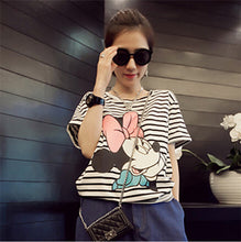 Good Quality New Summer O-neck Short Sleeve Striped Cartoon Woman T-shirt Cotton Casual Print Women T-shirts Tops Tees 30471 GS
